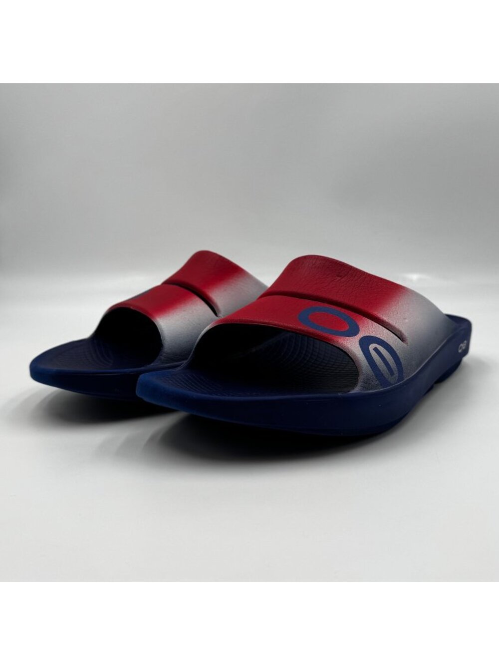Oofos Ooahh Limited Edition Red Navy Recovery Slide Sandals Men's Sz 10